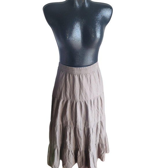 Jessica Light Brown Layered Ruffle Boho Chic Skirt 12 - Picture 1 of 3